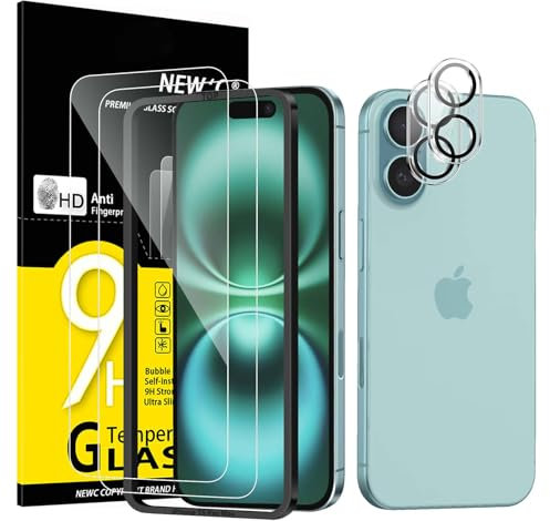 NEW'C 2 x Pellicola Vetro Temperato per iPhone 16 (6,1 pollici) e 2 x Pellicola Vetro Protettiva Fotocamera Posteriore per iPhone 16 - Ultra Resistente - Strumento di facile installazione incluso