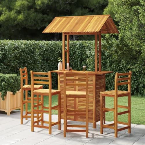UJCHVHN Objekt - 5-teiliges Massivholz-Gartenbar-Set Akazien, Gartenmöbel-Sets für den Außenbereich