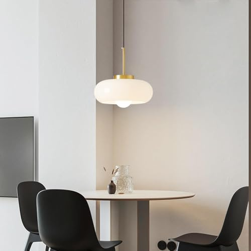 VTAMng 1-flammige Vintage Pendelleuchte für die Küche höhenverstellbar mit weißem Glas Kronleuchter E27 Hängelampe geeignet für Wohnzimmer Garderobe Esszimmer Flur Nachttisch Pendellampe(White,1PC)