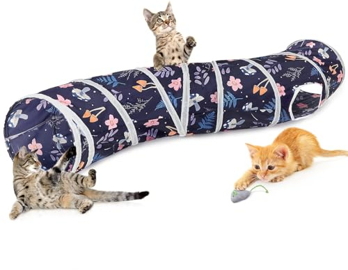 Hedgeink Tunnel pour Chat en S–Tunnels de Jeu avec Jouets, Tunnel Pliable pour Chat d’Intérieur, Lapin, Cochon d’Inde, Furet, Hamster, Chiot, Chaton