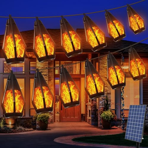BatdTech Guirnalda Solaire Extérieur 12,6m avec Effet Flammes LED – IP65 Étanche pour Jardin, Terrasse, Balcon | Guirlande Lumineuse Solaire Déco Vintage pour Fêtes, Noël, Anniversaire