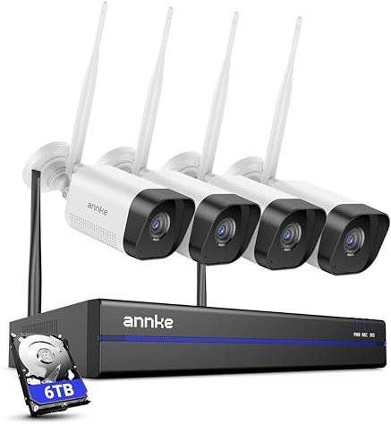 ANNKE - Kit de cámara de vigilancia Wi-Fi de 3 MP para exteriores, 4 cámaras WiFi 3MP, NVR 16CH 4K con disco duro de 6 TB para grabación 24/7 en interiores y exteriores, detección inteligente de