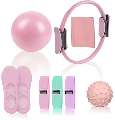 Pilates Essentials Kit for Women, Pilates Equipment, for Home Workouts with Ring and Ball Set, 3pcs Booty Bands, Yoga Bands for Stretching, Fascia Ball, Yoga Socks