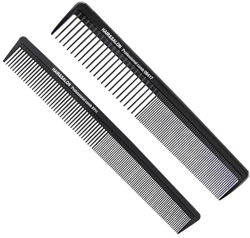 Hair Comb, 2 PCS Carbon Combs, Professional Hairdressing Carbon Fibre Fine and Standard Tooth Cutting Heat Resistant Anti Static Styling Combs for Grooming Styling Salon Hotel Care Tools