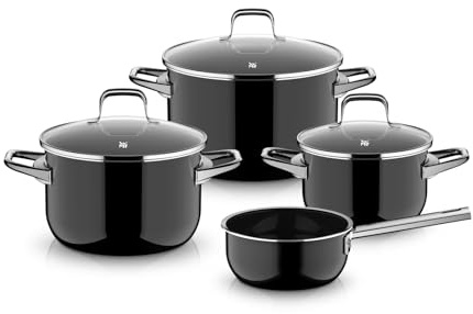 WMF Fusiontec Essential Pro, 4-teiliges Topf-Set, langlebiges, kratzfestes Material, Topfset induktion, für alle Herdarten geeignet, Made in Germany, schwarz, 0520795290