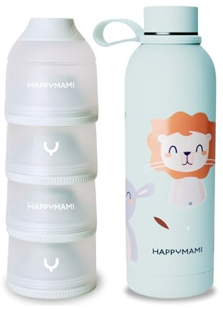 Happymami,Confezione dosatore latte in polvere + thermos da 500 ml, regalo neonato, set di alimentazione per il tuo bambino, senza BPA, superficie interna antiaderente (Menta morbida) (menta dolce)