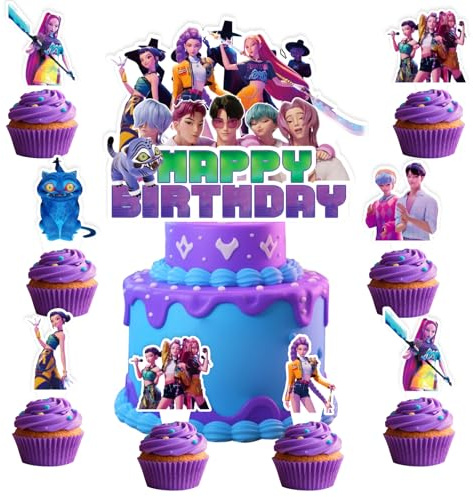 Korean Idol Demon Movie Hunters Birthday Party Decorations, 25 Piece Cake and Cupcake Toppers Set, Cartoon Animation Theme for Kids Birthday Celebrations