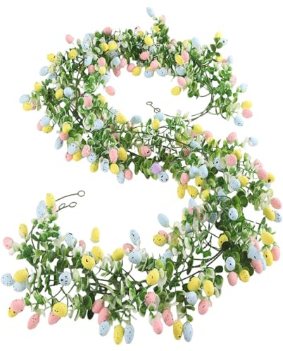 Easter Egg Garland, 7ft Easter Wreath - Artificial Eucalyptus Vine with Colorful Eggs, Holiday Spring Decorations for Fireplace, Table, Mantle, Wall, Indoor, Outdoor (A 210cm)