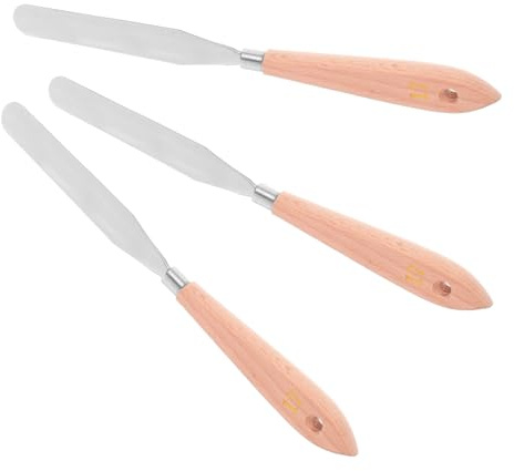 Hohopeti Juego de 3 Espátulas para Pintar Paleta Hoja de Acero Inoxidable y Mango de Madera, Espátulas para Pintura al Óleo y Mezcla de Colores, Herramienta Artística para Dibujo y Óleo