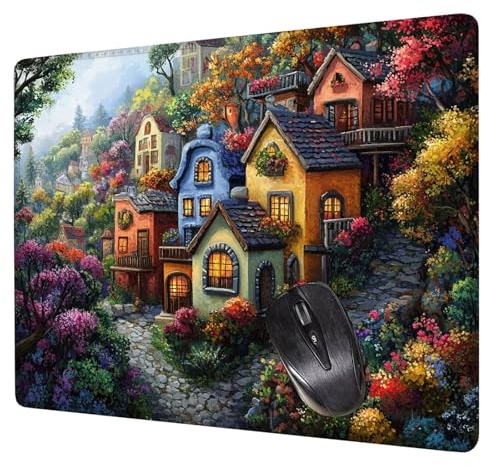 Lindo Alfombrilla Raton Gaming 420x350x3mm, Alfombrilla Escritorio Casas Mouse Pad con Base Goma Antideslizante, con Bordes cosidos, Superficie Impermeable, para Oficina PC Portátil Tapete Rato H0-506