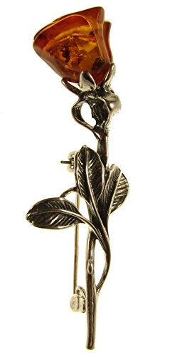 Baltic amber and sterling silver 925 cognac rose brooch pin