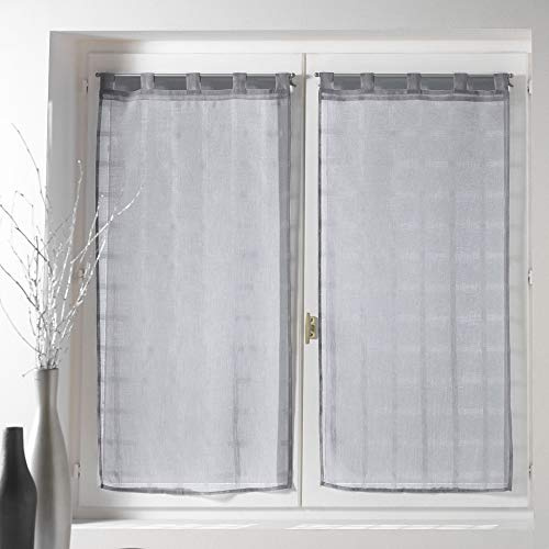 Douceur d'Intérieur, Paire Droite à Passants (2 x 60 x 120 cm) Candide Gris, Voile Sablé