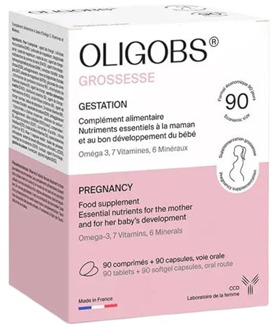CCD Oligobs Grossesse – Complément alimentaire femme enceinte – Acide folique, DHA, fer – 90 comprimés + 90 capsules – Fabriqué en France
