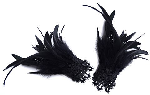 keland Gothique Bracelet Menottes en Plumes Naturelles Pour jeu Fête Halloween Lot de 2 (Noir)