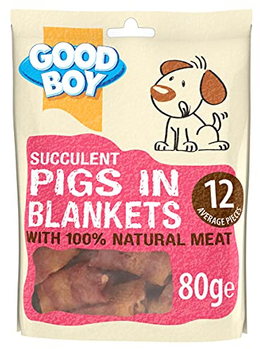 Good Boy - Sukkulenten Schweine in Decken – Hundeleckerlis – Hergestellt aus 100% natürlichem Fleisch – 80 Gramm – von Hunden das ganze Jahr über geliebt.