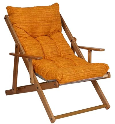 Poltrona Pieghevole sdraio in legno Abete 3 Posizioni Cuscino tessuto Imbottito per soggiorno giardino made in italy - RELAX (Oro)