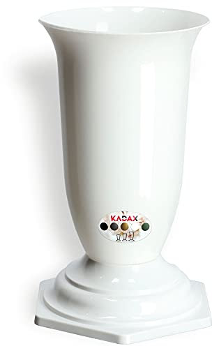 Kadax Vaso per Tombe, in Plastica, per Fiori, Resistente alle Intemperie e al Gelo, Plug-in per Cimitero (13 cm, Bianco)