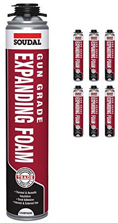 6 x Gap Filler Expanding Foam Soudal Gun Grade 750ml PU Polyurethane Foam Can