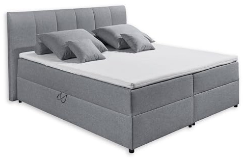 GRANADA 2 Polsterbett 180x200 mit Bettkasten, Grau - Modernes Doppelbett mit dekorativer Steppung & Kaltschaum Topper - 200 x 110 x 213 cm (B/H/T)