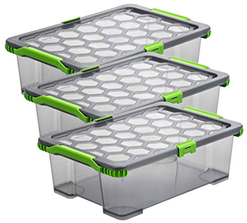 Rotho Evo Aufbewahrungsbox mit Deckel 30 L 3er-Set Stapelboxen Anthrazit | Vorratsdosen mit Deckel luftdicht, wasserdicht durch Gummidichtung, stoßdämpfende Deckel, ineinander stapelbar platzsparend