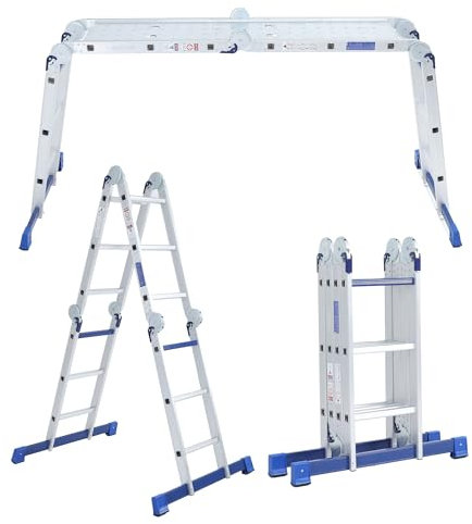 ALDORR 4x3 Klappleiter - Hochwertiges Aluminium - Vielseitig Einsetzbar - Tragfähigkeit bis 150 kg - Faltbar - Sicher und Zuverlässig (EN131) - Ausziehbare Leiter