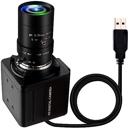 ELP FHD 1080P Zoom Webcam mit 5-50mm Variable Fokus Objektiv,2MP IMX323 Web Kamera Plug&Play,0.01Lux Geringe Beleuchtung Laptop PC Kamera USB Kompatibel mit Windows/Linux USBFHD06H-MFV(5-50)