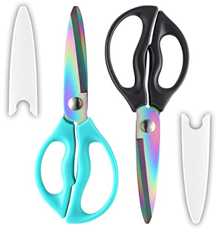 McHome MHS12 Kitchen Scissors with Sheath, 2-Pack 9” Rainbow Titanium Heavy Duty Kitchen Cooking Scissors, Stainless Steel Meat Cutting Scissors, Dishwasher Safe Shears for Chicken, Seafood, Herbs