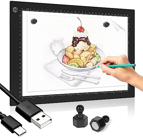 I-SHUNFA A4 LED Leuchttisch,Magnetisch Licht Pad Ultra-dünne | Leuchtplatte Zeichnen,Type-C Lichtkasten,Einstellbare Helligkeit für Diamond Painting,Abpausen,Skizzieren,Kopieren,Animation