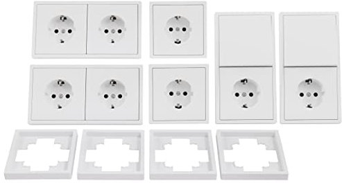 McPower | Schalter und Steckdosen Set Shallow | weiß | 20-teilig | Steckanschluss | Wechselschalter + Rahmen | 1 Jahr Garantie