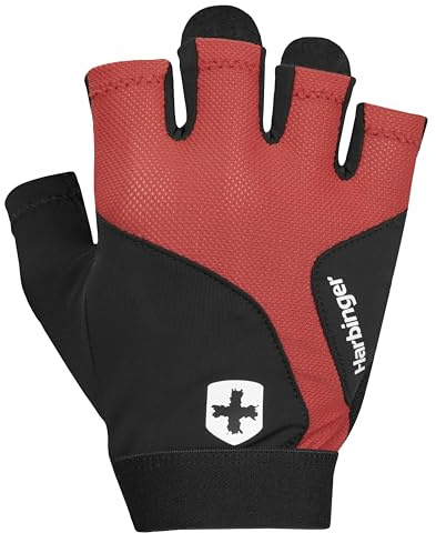 Harbinger Flexfit 2.0 Guantes de Levantamiento de Pesas- Protección de Palma con Agarre Natural y Rango Completo de Movimiento, Palma de Cuero de 7 Piezas Que se Adapta a tu Mano,S,Rojo