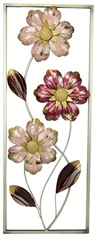 Flair Flower Wanddeko Metall Wandskulptur Blumen Blätter Metallbild Blume Bild 3D Skulptur Einzigartig Deko Terrassendeko Wandrelief Abstrakt Extravagant Geschenk Designer Blüten, Rosa, ca.74x28 cm