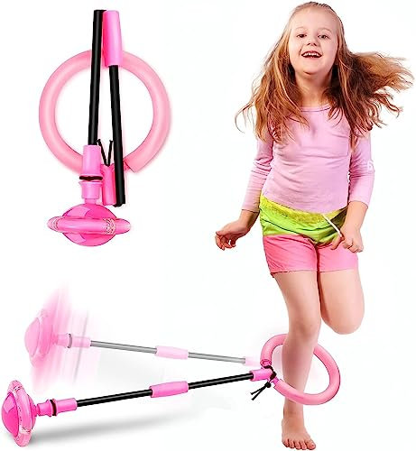 Springring Fußkreisel Kinder, Swing Wheel mit Lichtrad, Swing Wheel Kinder, Faltbarer Springender Ball Blinkender, Geeignet für Geschenk Kinder 6 ab 10 Jahre (Rosa)