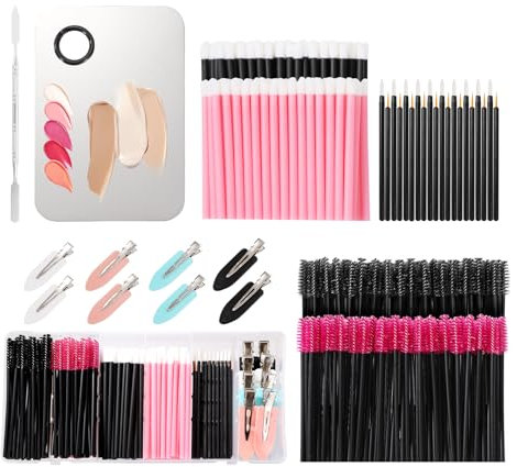 Applicateur de Maquillage Jetable Pinceaux à Mascara Lèvre Spatule Palette de Mélange Boîte de Rangement Pinces à cheveux pour Cosmétique Professionnel Débutant 230 Pièces