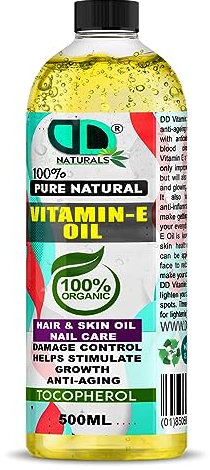 Pure Natural Vitamin E Oil, Moisturising and Nourishing Oil For Skin, Scars, Hair & Face, Scalp, Nails, Moisturising & Hydrating Carrier Oils, Vegan, Cruelty, Hexane Free (500ml)
