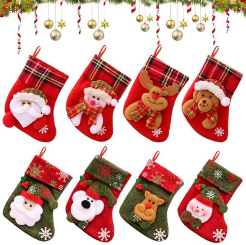 Weihnachtsstrumpf Set, 8 Stück Nikolausstiefel zum Befüllen, Nikolausstrumpf Klein, Weihnachtsstrumpf Geschenktüte, Hängende Strümpfe für Weihnachtsdeko, Weihnachtssocken zum Befüllen& Aufhängen