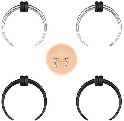 BodyAce 2 Paar Buffalo Ohrkegel Kit, 2–12 G Septum-Pincher Tapers C-Form Nasenschmuck, schwarzes Dehnungsohrpiercing, erweiterter Septum-Ring mit O-Ringen [12 g (2 mm)], Edelstahl, Andere