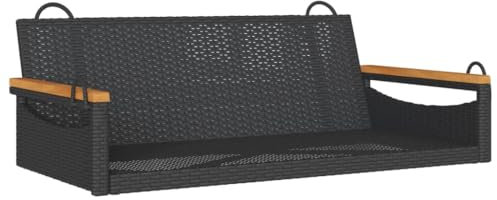 vidaXL Hängebank, Hängeschaukel mit Befestigungsringen, Schaukelbank für Außenbereich, Gartenschaukel Gartenbank, Modern, Schwarz Poly Rattan