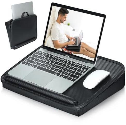 Allinside Laptop-Lapdesk mit Kissen, Bequemer Lapdesk für Laptop und Tablet-PC, Tragbarer Laptop-Ständer, Leichte Laptop-Aufbewahrungstasche mit Griff, Passend bis zu 15,6 Zoll, Schwarz