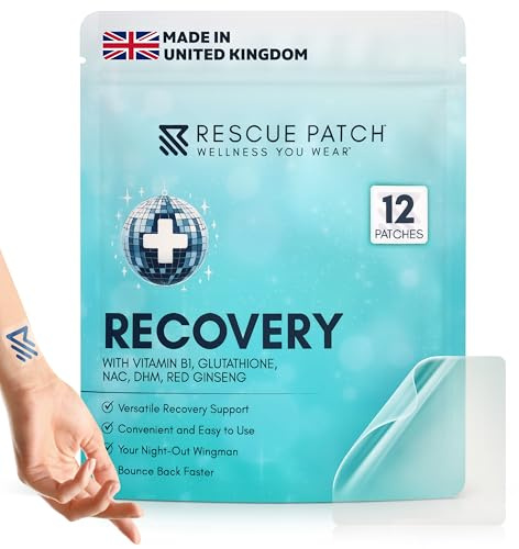 Rescue Patch - Morning Vitality & Energy Patches - Day & Night Party Relief Support with Wearable B1 & Glutathione for Travel, Festivals & Weekend Essentials - Natural & Plant-Based Wellness -12 Pack