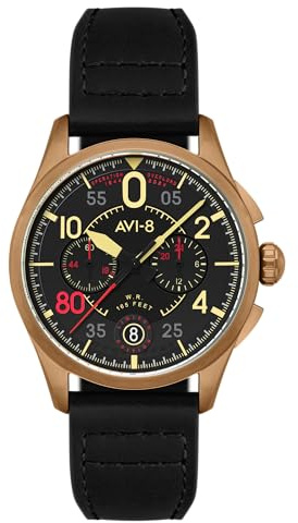 AVI-8 Reloj de piloto de cuarzo japonés Spitfire Lock de 42 mm para hombre con correa de cuero AV-4089, Espada, Lock Chronograph D-day 80 Edición Limitada