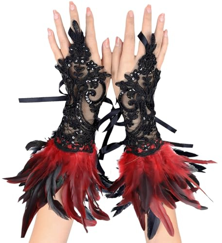 YOUYIKE Feder Manschetten, Feder Armband, Federn Kostüm Karneval Kostüme, Dekorative Federärmel für Halloween, karneval, Gotische Kleiderparty