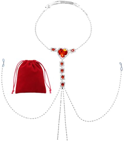 Strass Nicht Piercing BH Körper Kette mit Halskette Glitter Crystal Noose Nipple Ring Brust Kette Dekoration Clip On Nipple Clips Rave Nipple Körperschmuck (Silber)