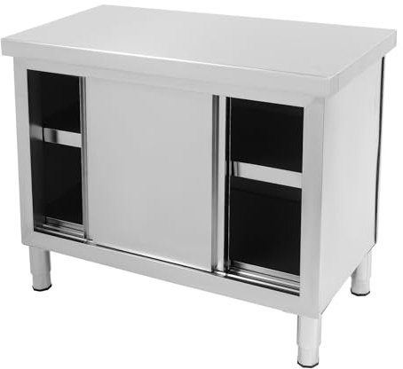 banborba Arbeitsschrank mit Schiebetüren, Edelstahl Arbeitstisch, Küchen Arbeitstisch Schrank, Freistehend Edelstahlschrank, Edelstahltisch für Küche, Restaurant, Garage, 100 x 50 x 86 cm
