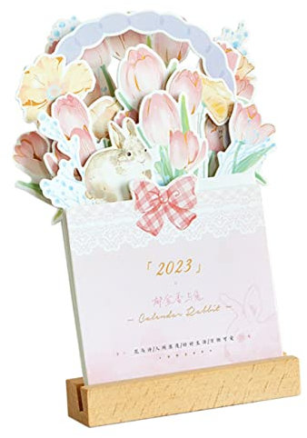 VILLCASE Blumen Tischkalender Dekorativer Holzständer Mit Karteneinschub Kreativer Desktop-kalender Für Büro Und Zuhause Für Familie Und