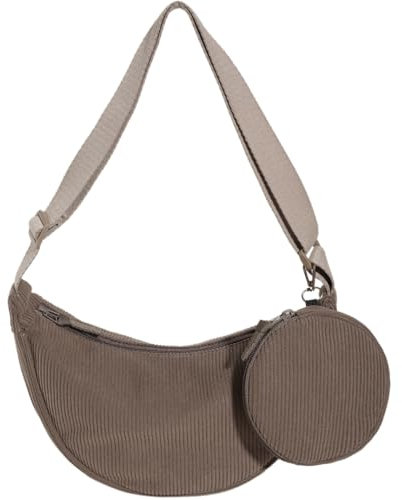 KESUDE Cord Crossbody Moon Bag Damen Klein Umhängetasche Damen Tasche Hobo, Halfmoon Bag Handtasche Schultertasche Bauchtaschen Damen mit mit Ein Münzgeldbeutel & Verstellbarer Schultergurt,Khaki