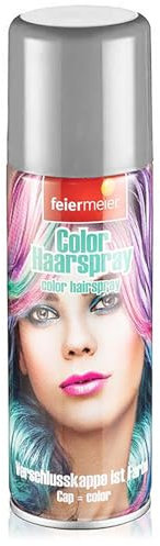 Feiermeier Color Haarspray 125ml - Farbwahl - Perfekt für Karneval, Fasching, Halloween und Festivals. Leuchtende Farben, leicht auswaschbar, verschiedene Haarfarben erhältlich! (Grau, 125 ml)