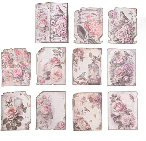 Aprilsunnyzone 30 Stück/Packung Vintage-Scrapbook-Papier, für Junk-Tagebuch, Planer, Tagebuch, Scrapbooking, Bastelbedarf, Decoupage-Papier-Set, Vintage-inspiriertes Design (6 für rosa Rose)