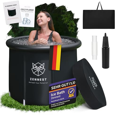 Bain de Glace 90cm XL, Baignoire Gonflable pour Sportifs, Cryothérapie | Baignoire froide extérieure gonflable et pliable, isolation 6 couches, bain froid récupération, eBook inclus