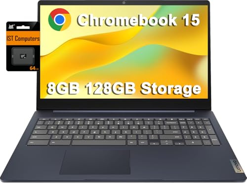 Lenovo Chromebook 15 2024 (15.6 pulgadas FHD, 8 GB de RAM, 128 GB de almacenamiento (eMMC de 64 GB + tarjeta SD de 64 GB), almacenamiento en la nube de 2 TB, Intel Celeron), laptop para el hogar y
