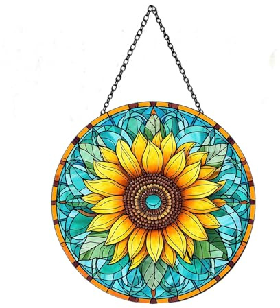 Sunflower Hanging Stained,Vibrant Sunflower Stained Suncatcher, 6-Inch Decorative Window Ornament Home Decor Gif for Plant Lover Housewarming Party